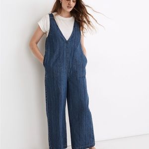 madewell denim v neck wide leg jumpsuit